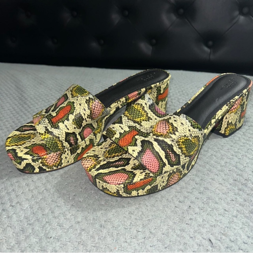 ASOS DESIGN Harris platform mules in multi snake